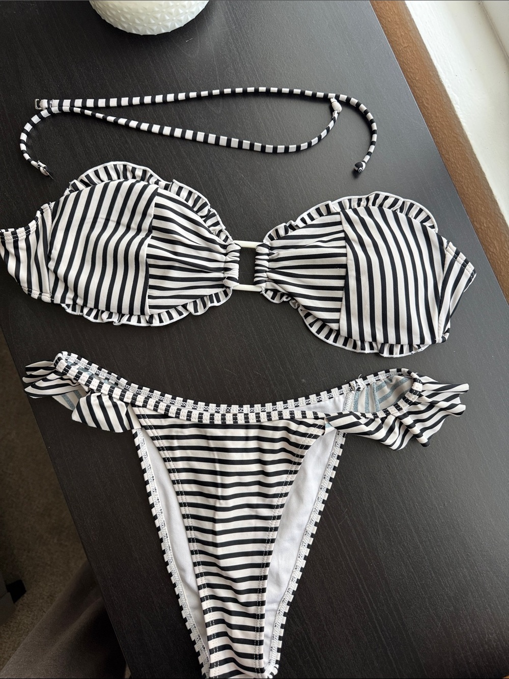 Black & White Striped Bikini Set - Cupshe